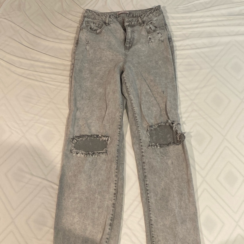 Gray Denim Ripped Jeans